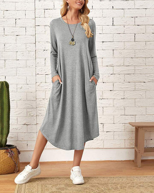 Relaxed Fit Floral Midi Dress for Women with Pockets - OutfitLondon