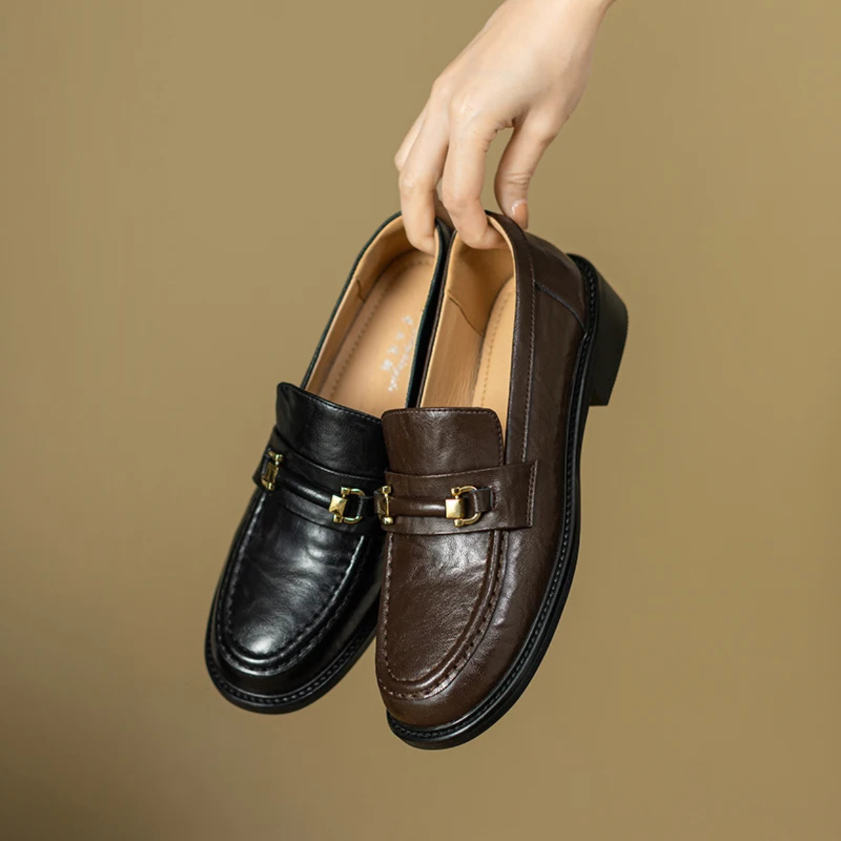 Luxury Mens Leather Slip On Dress Loafers with Metal Buckle