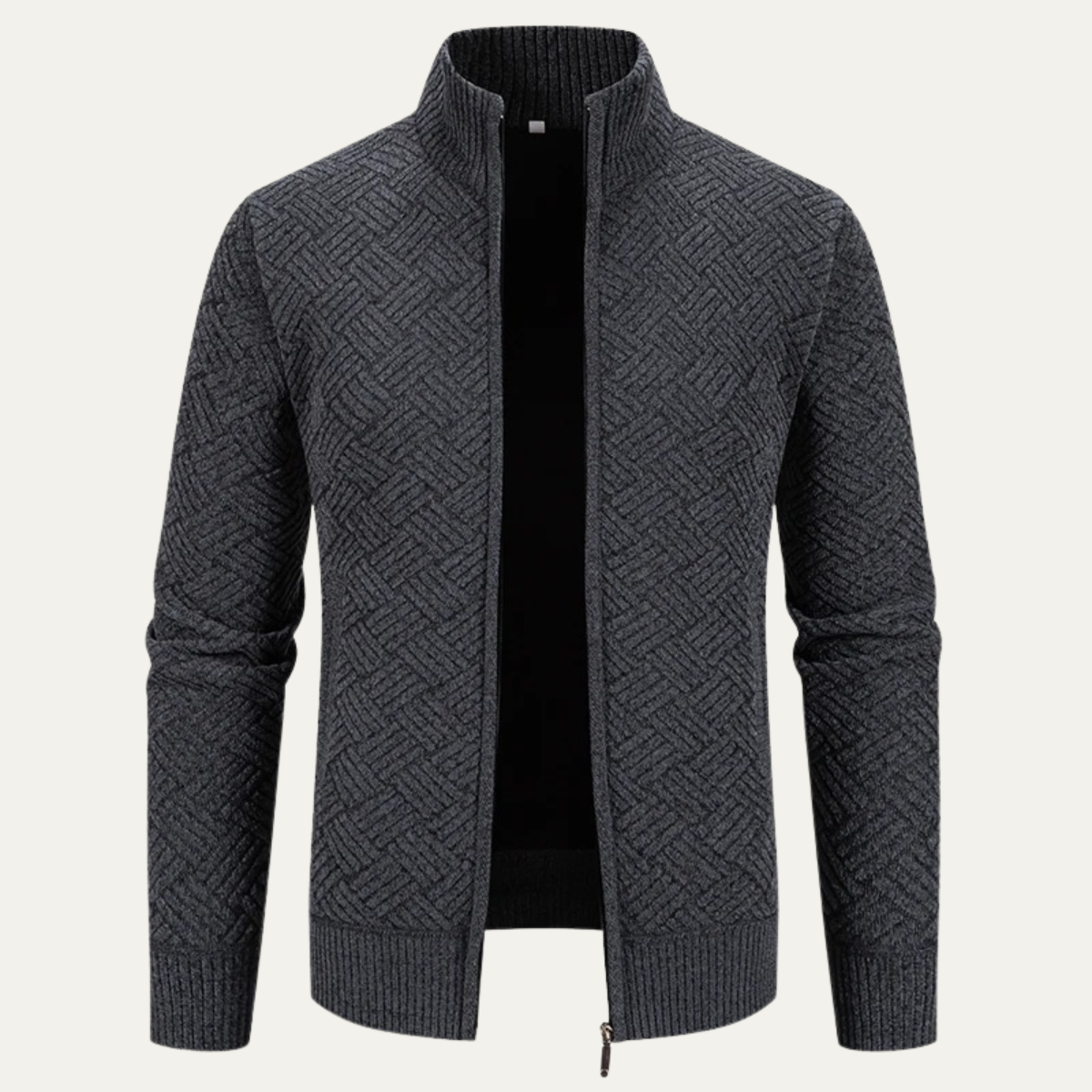Men's Classic Knit Pattern Jacket with Stand Collar