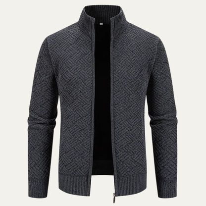 Men's Classic Knit Pattern Jacket with Stand Collar