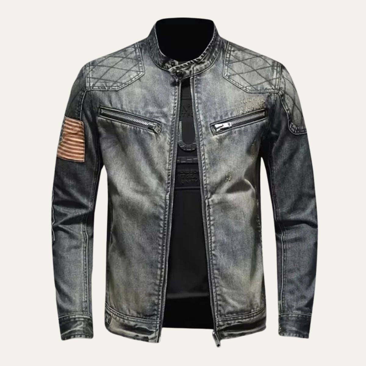 Classic Slim Jeans Jacket for Men - Zip Up Collar