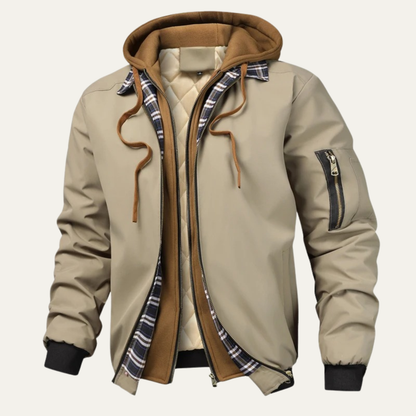 Warm Men's Fleece Lined Hooded Bomber Coat