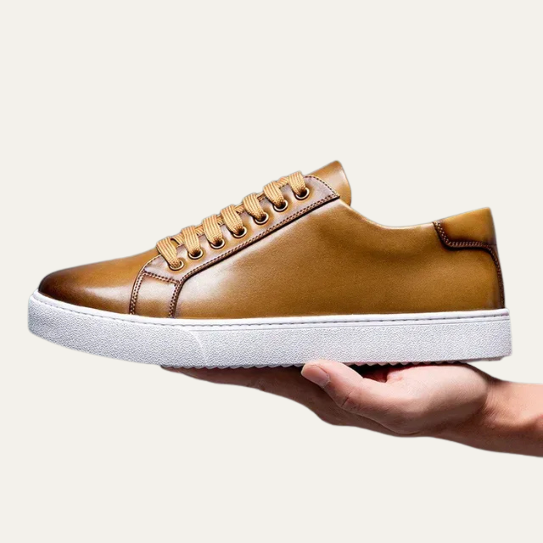 Classic Men's Low Top Leather Sneakers with Thick Sole