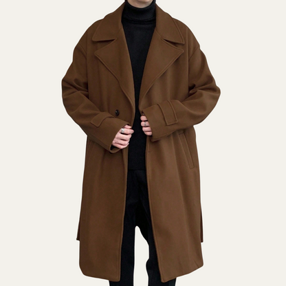 Classic Mens Wool Overcoat with Waist Belt
