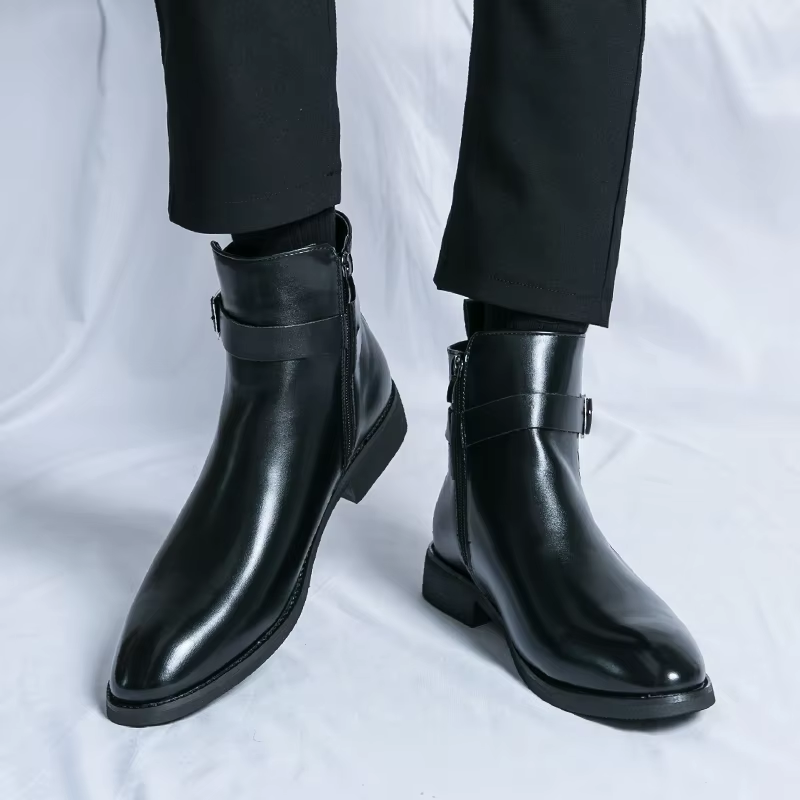 Men's Stylish Vegan Leather Ankle Boots with Zip - OutfitLondon