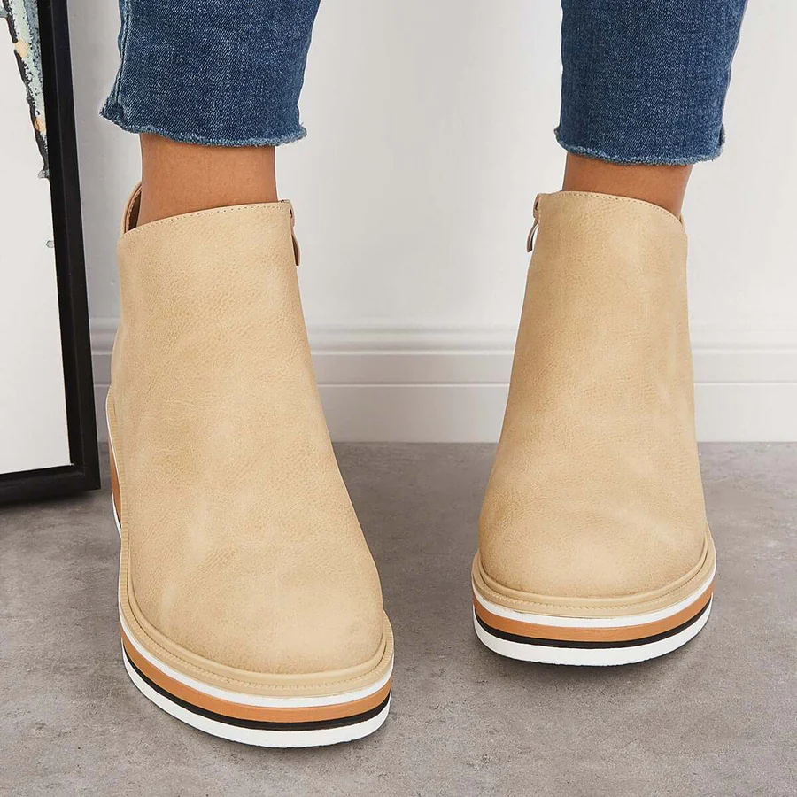 Casual Wedge Sneakers Side Zipper Platform Wedge Ankle Boots