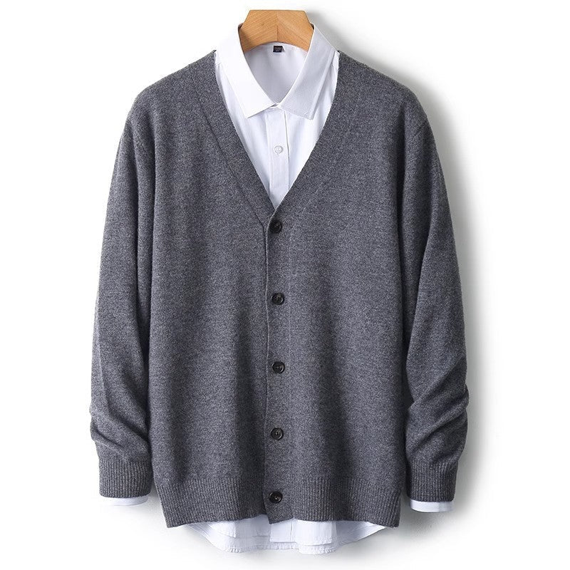Traditional Crew Neck Mens Cardigan Sweater