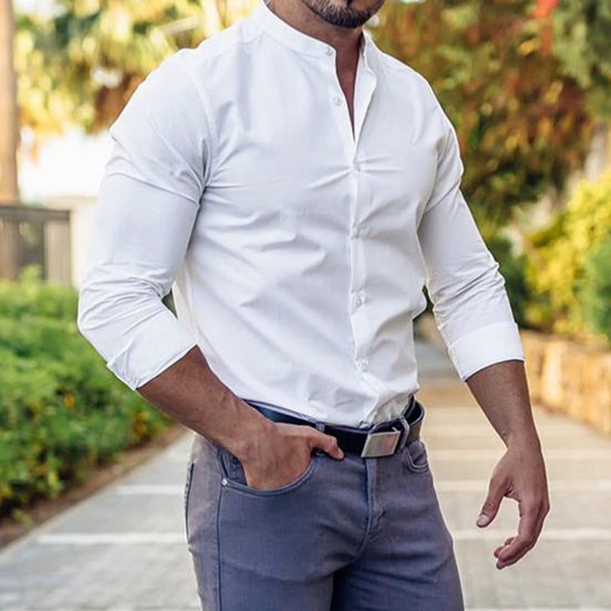 Men's Casual Cotton Button Down Long Sleeve Shirt