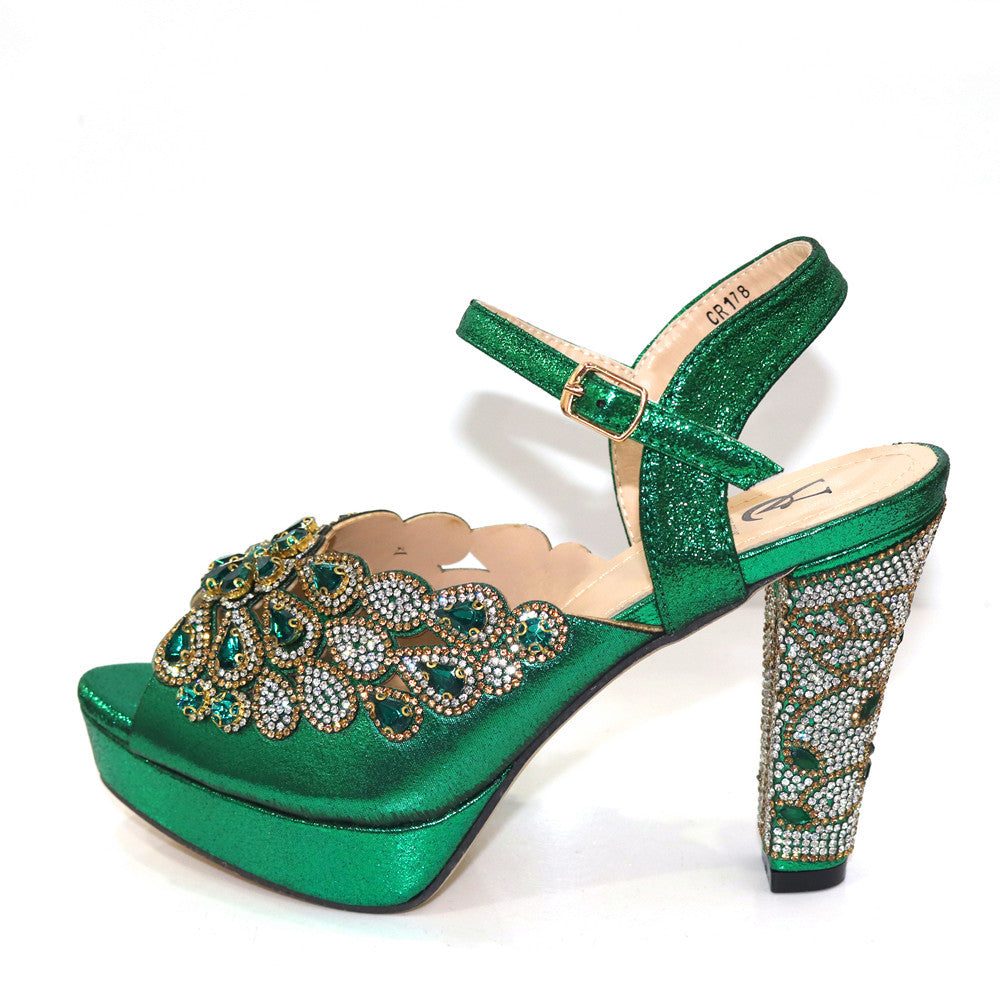Fish Mouth High Heels Shiny Rhinestone Fashion Sandals