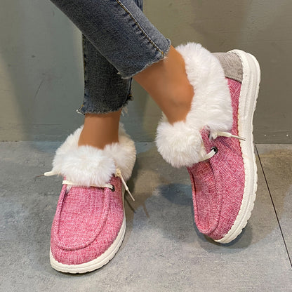 Women Warm Winter Flats Snow Loafers Fur Lining Ankle Boots