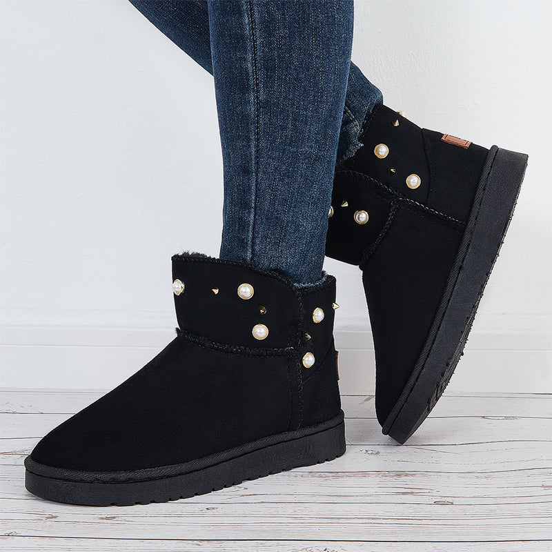 Pull on Fur Lined Platform Snow Boots Warm Winter Ankle Boots