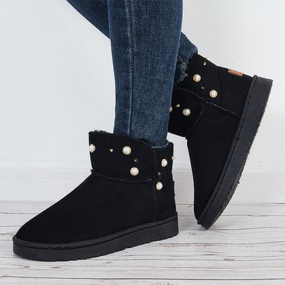 Pull on Fur Lined Platform Snow Boots Warm Winter Ankle Boots