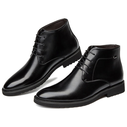 Men's Elegant Leather Low Heel Boots with Non-Slip Sole