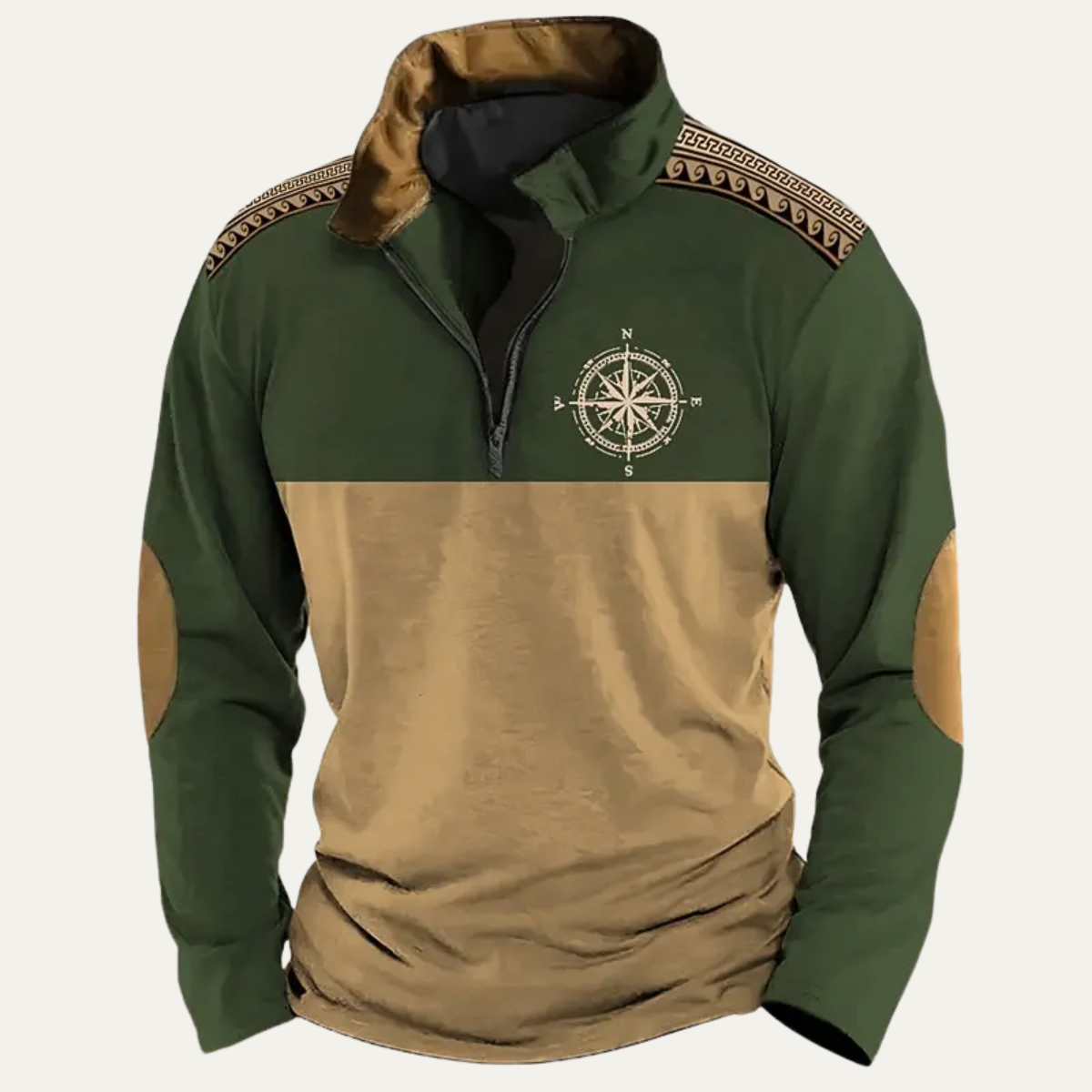 Classic Embroidered Compass Mens Quarter Zip Sweater