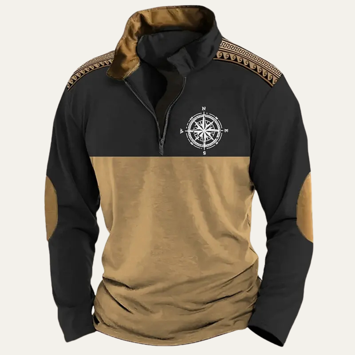 Classic Embroidered Compass Mens Quarter Zip Sweater - OutfitLondon