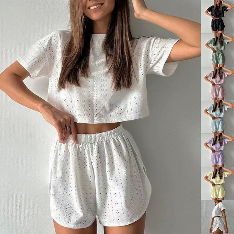 Women's Casual Cotton Crop Top and Slit Shorts Set