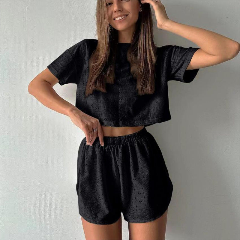 Women's Casual Cotton Crop Top and Slit Shorts Set