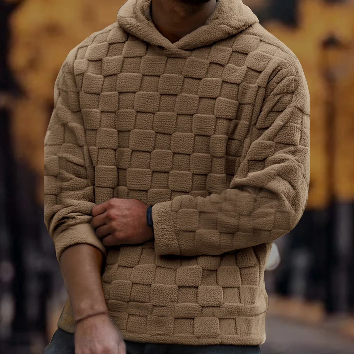 Warm Mens Fleece Coat with Plaid Pattern