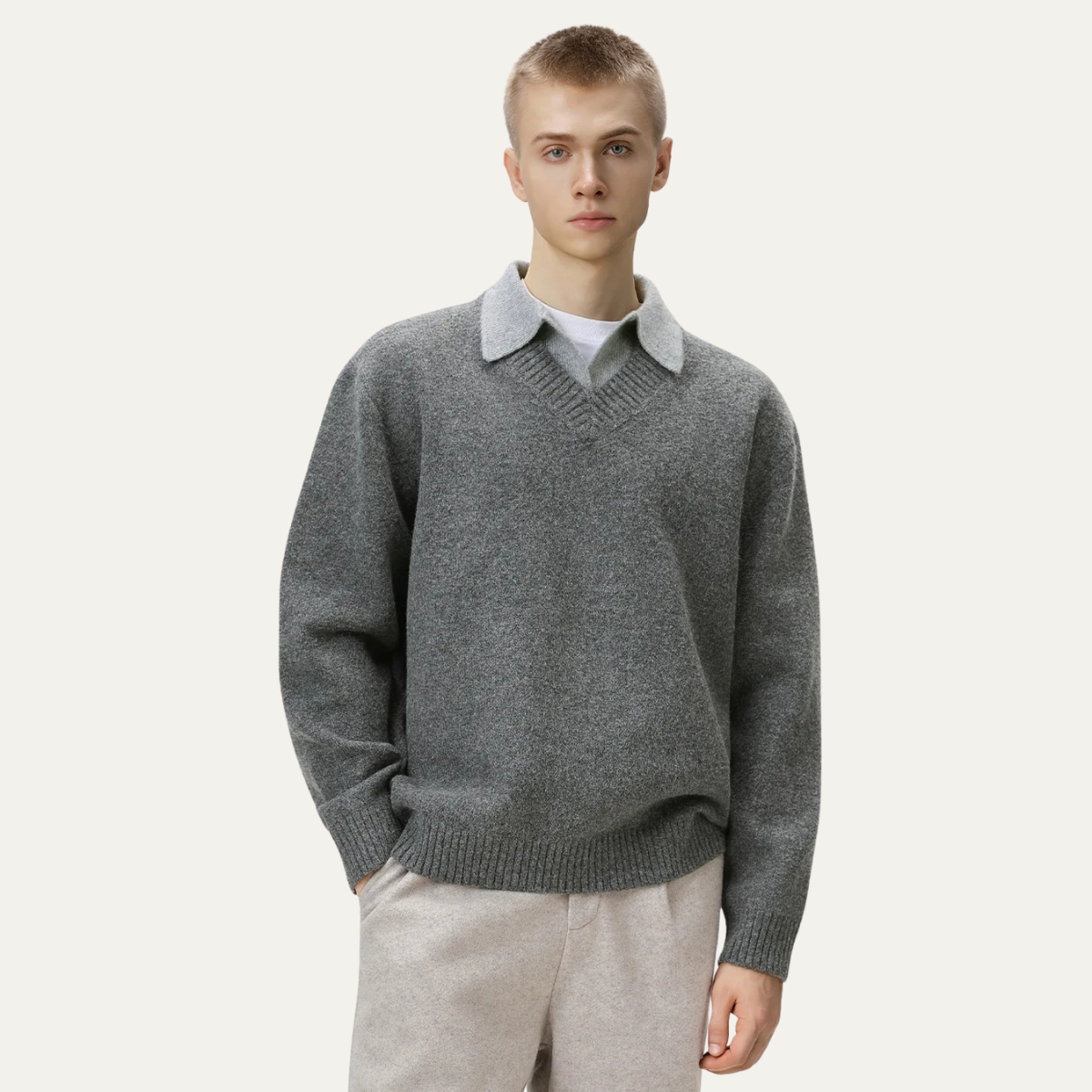 Warm Mens Wool Knit Crew Neck Sweater