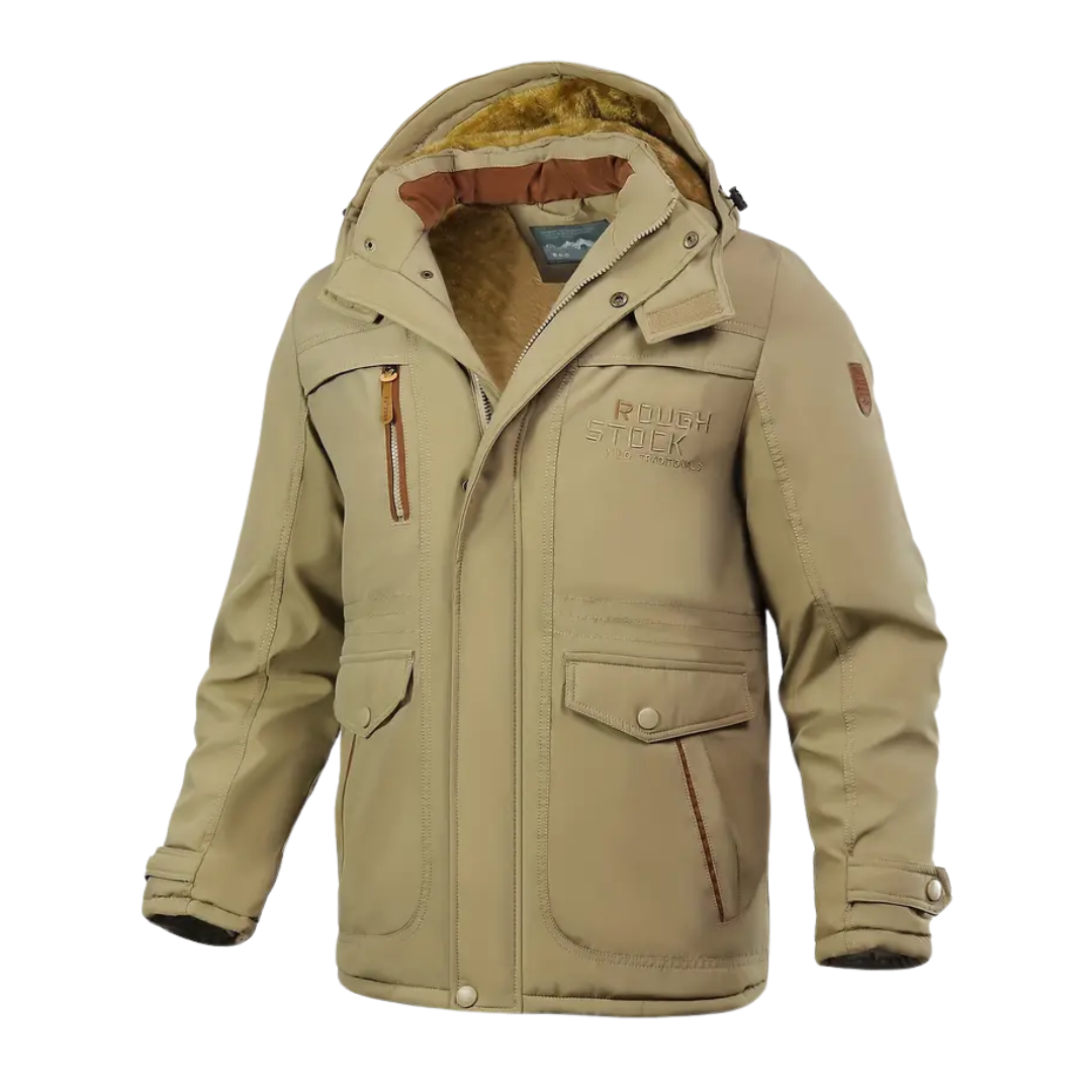 Warm Waterproof Men's Parka Coat with Faux Fur Hood
