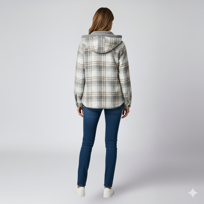 Warm Hooded Plaid Jacket for Women