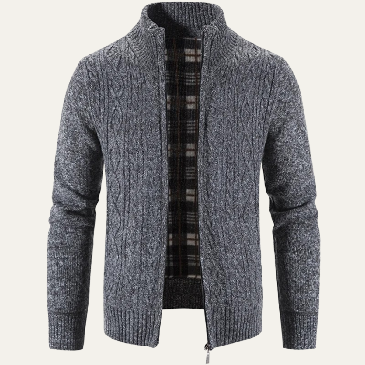 Men's Textured Cable Knit Zip Up Sweater