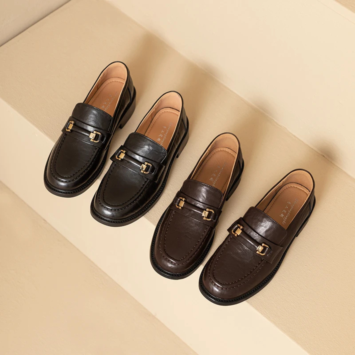 Luxury Mens Leather Slip On Dress Loafers with Metal Buckle