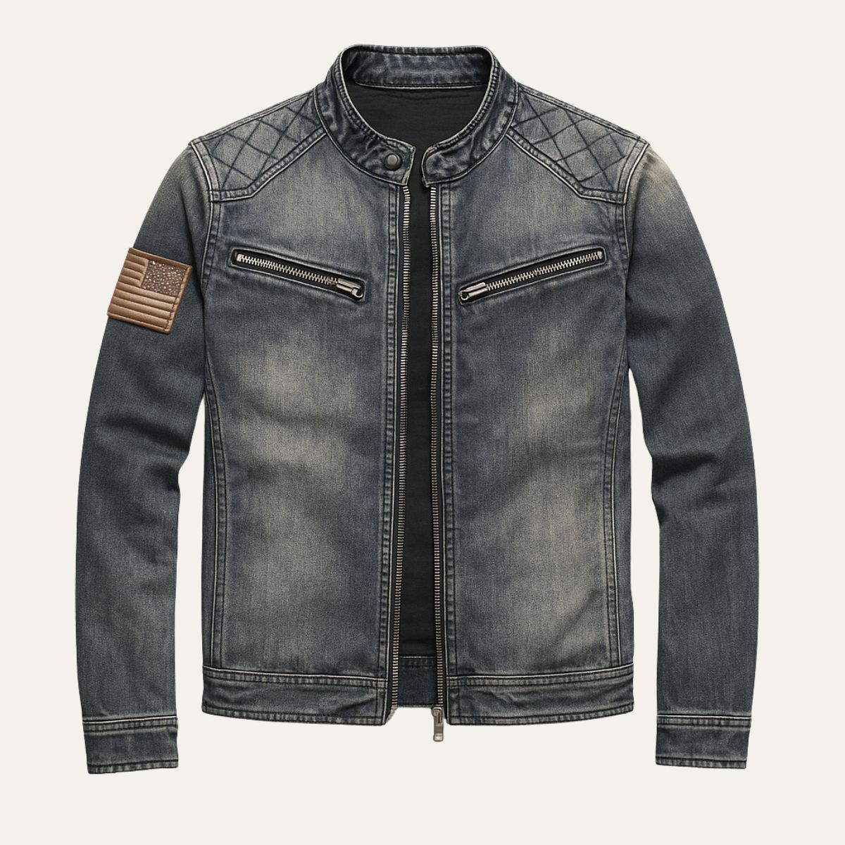 Classic Slim Jeans Jacket for Men - Zip Up Collar - OutfitLondon