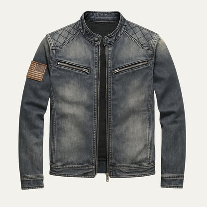 Classic Slim Jeans Jacket for Men - Zip Up Collar - OutfitLondon