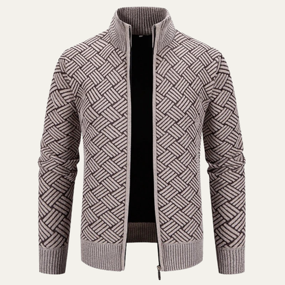 Men's Classic Knit Pattern Jacket with Stand Collar