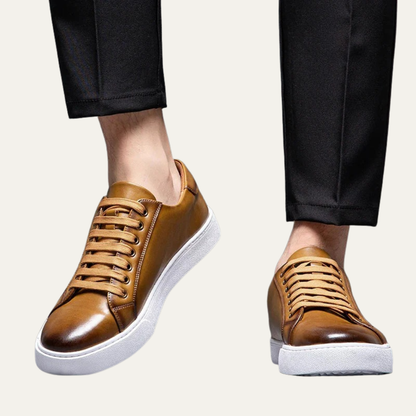 Classic Men's Low Top Leather Sneakers with Thick Sole