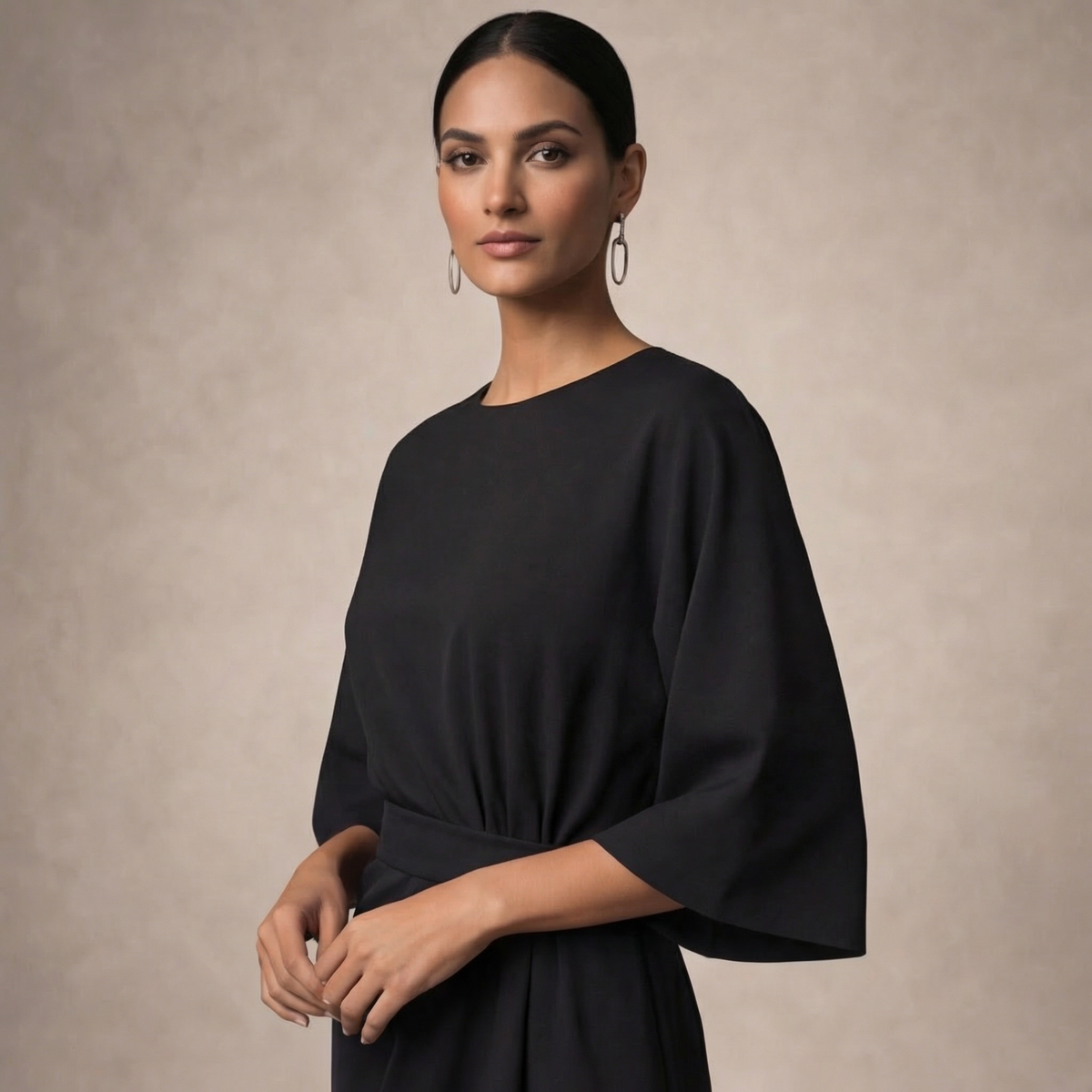 Women's Elegant Waist Belt Midi Dress