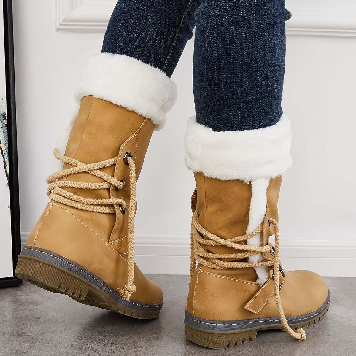 Mid Calf Winter Pull on Booties Mid Knee High Snow Boots