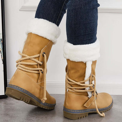 Mid Calf Winter Pull on Booties Mid Knee High Snow Boots