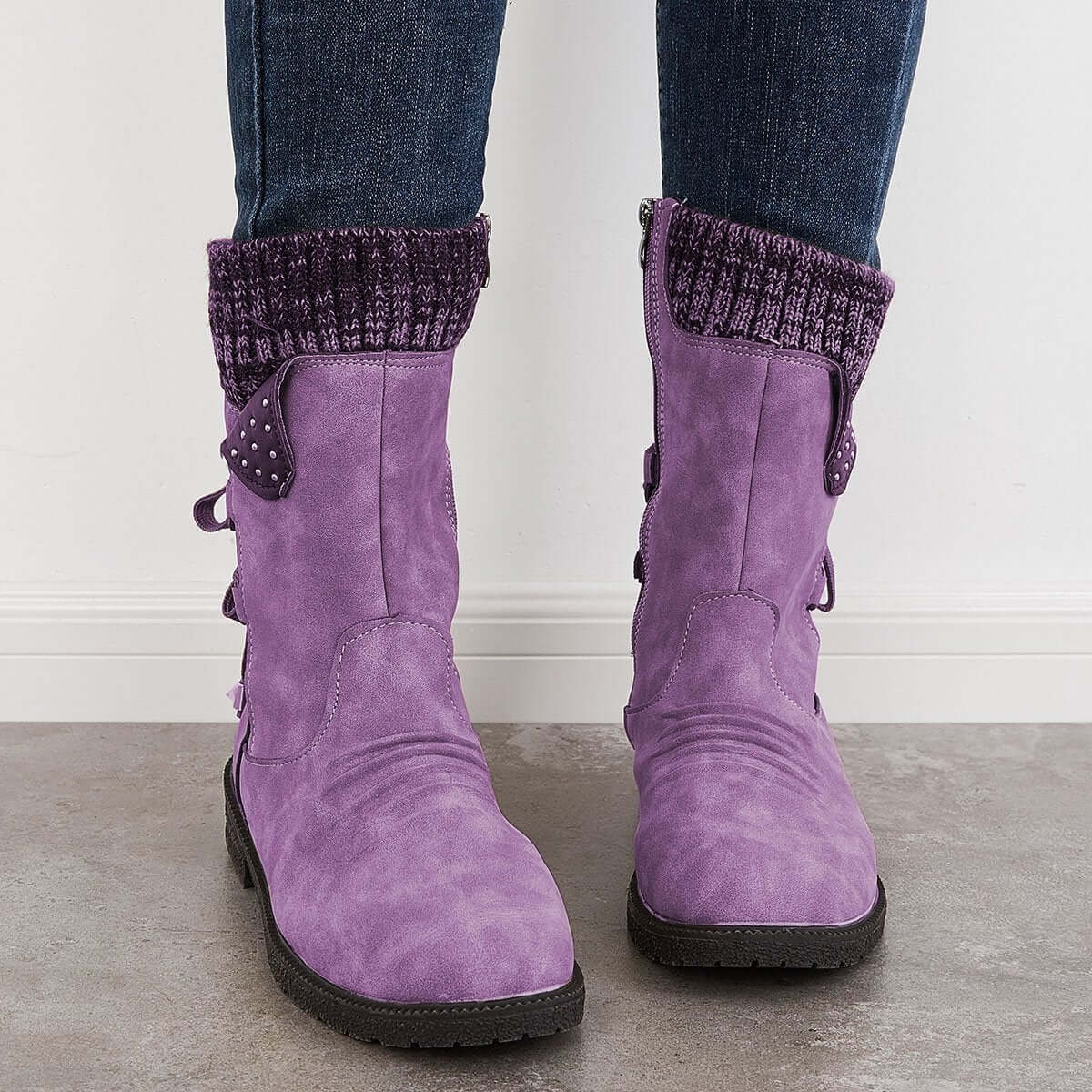 Waterproof Suede Block Heel Ankle Boots Side Zipper Booties