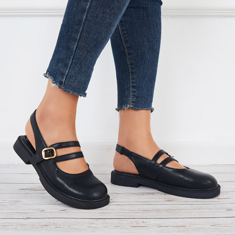 Closed Toe Mary Jane Slingback Flats Low Block Heel Loafer Shoes