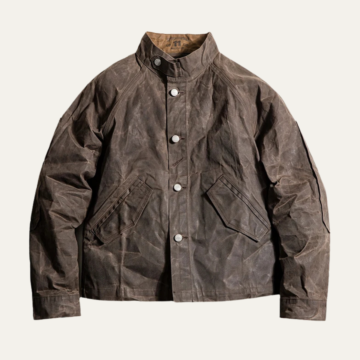 Waterproof Vintage Canvas Men's Coat with Stand Collar - OutfitLondon