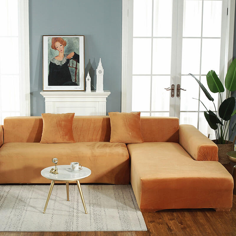 Velvet Plush Corner Sectional Corner Sofa Covers , Stretch Sofa Slipcover
