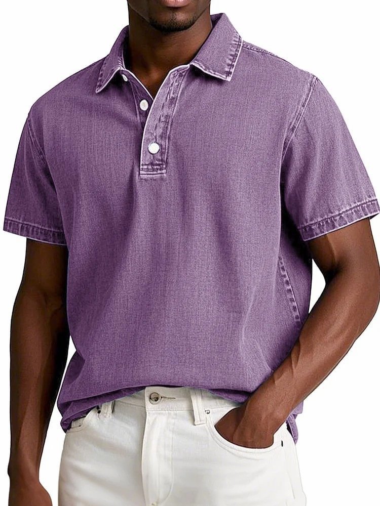 Men's Vintage Cotton Short Sleeve Lapel Polo Shirt