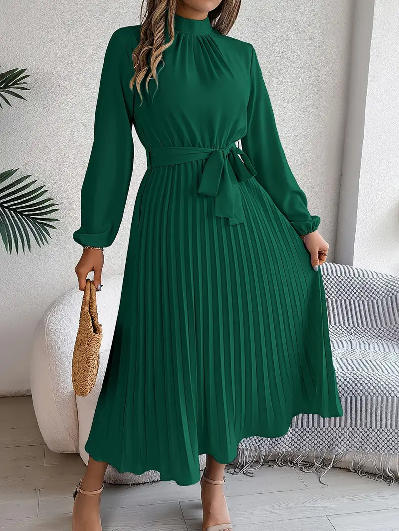 Women's Classic Fit A-Line Dress with Waist Belt