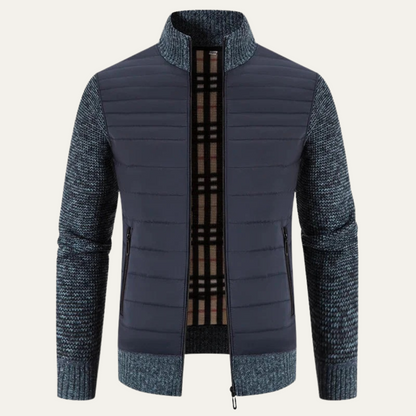 Warm Men's Quilted Bomber Jacket with Ribbed Sleeves