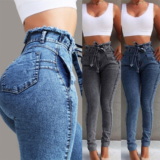 Women's Casual Denim Jeans with Fringed Hem