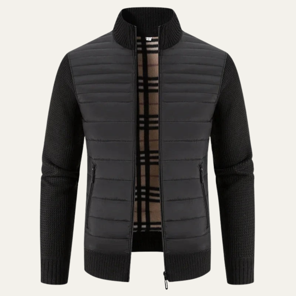 Warm Men's Quilted Bomber Jacket with Ribbed Sleeves