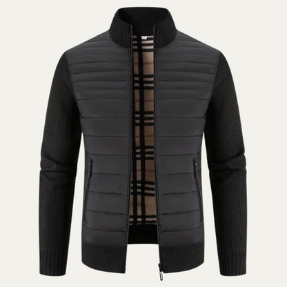 Warm Men's Quilted Bomber Jacket with Ribbed Sleeves