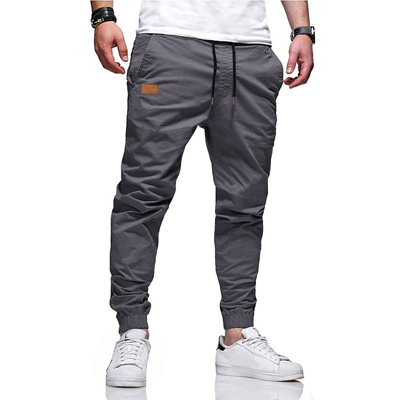 Men's Cargo Pants Joggers Trousers Drawstring Elastic Waistband Stylish Simple Solid Color