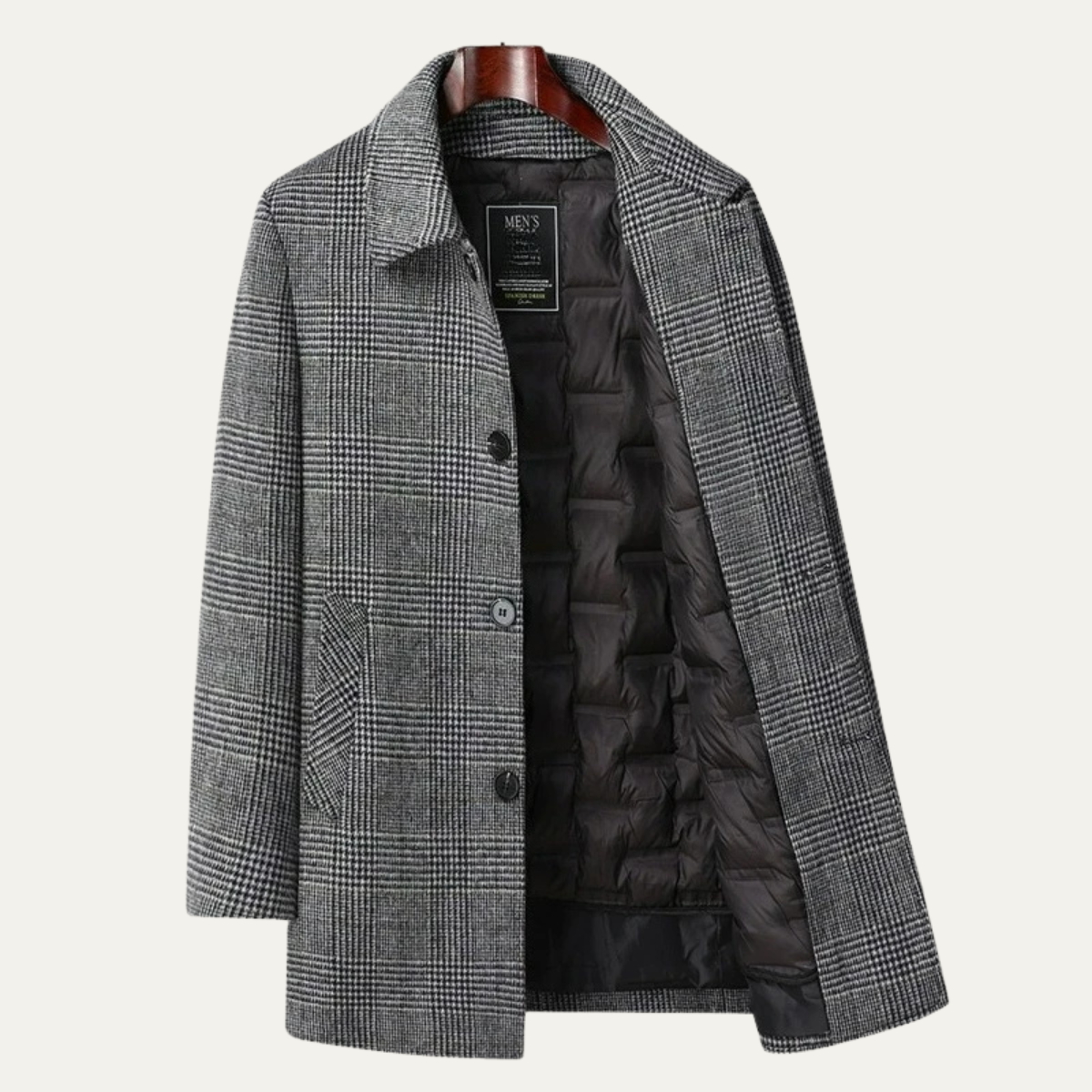 Warm Men's Down Wool Winter Coat