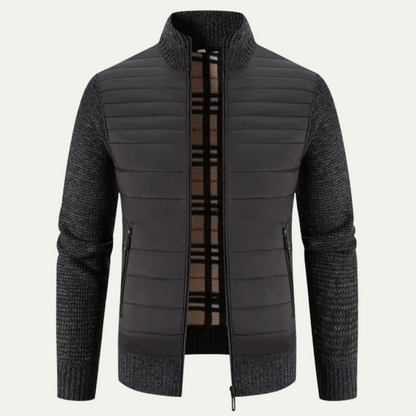 Warm Men's Quilted Bomber Jacket with Ribbed Sleeves