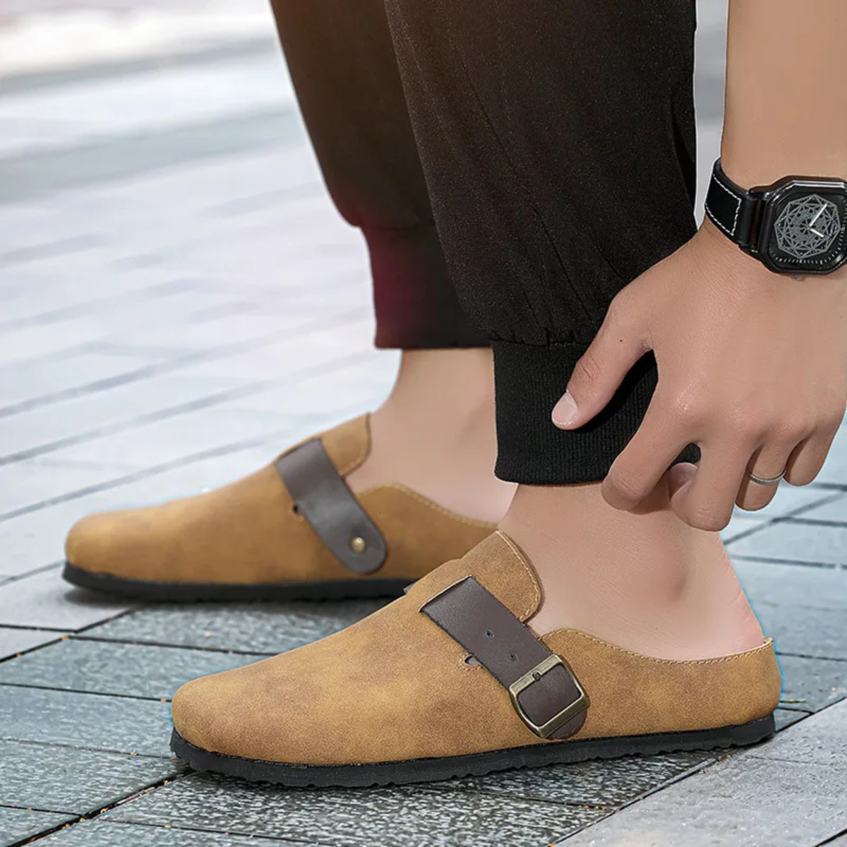 Comfortable Suede Buckle Moccasin Slippers for Men