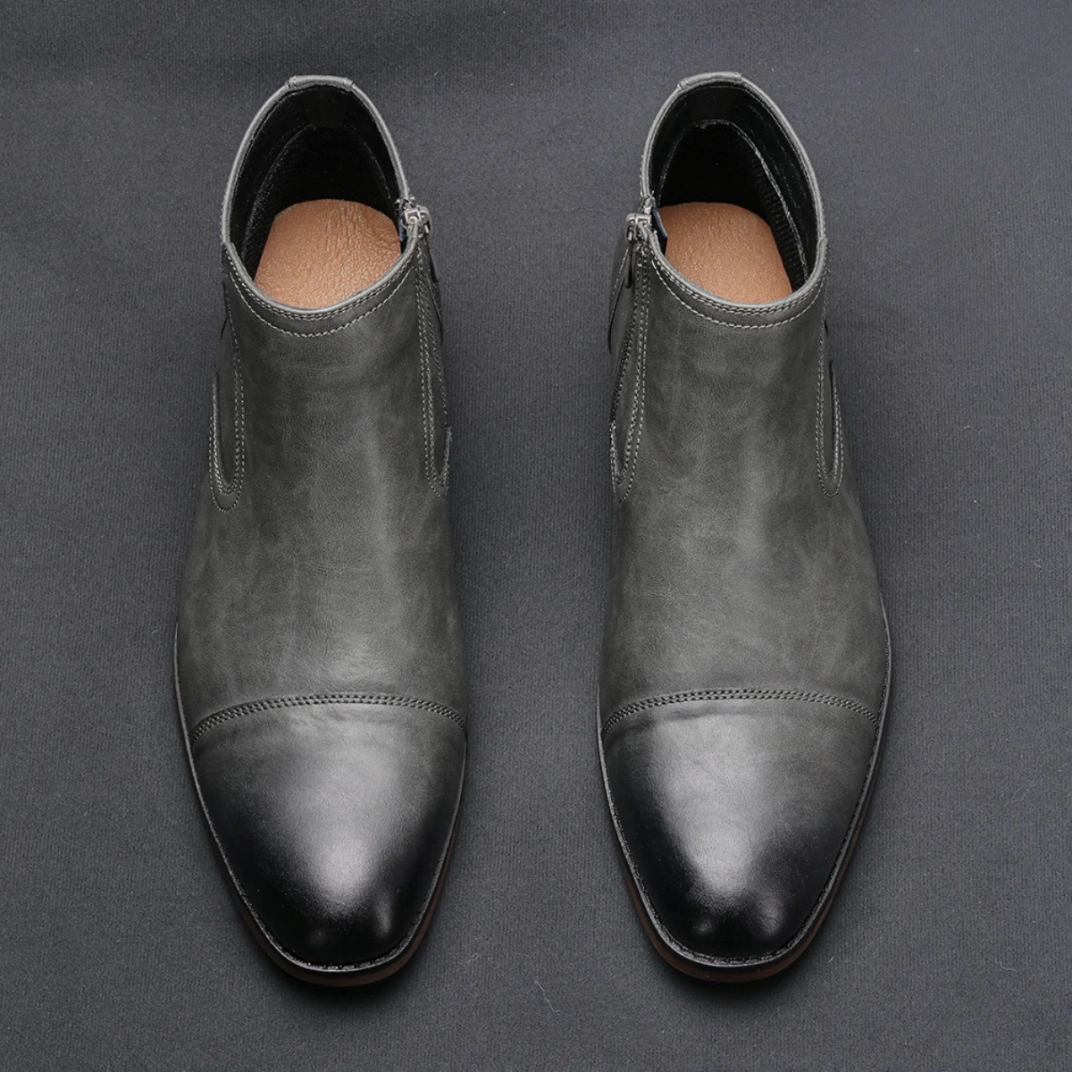 Stylish Men's Leather Zip Up Ankle Boots