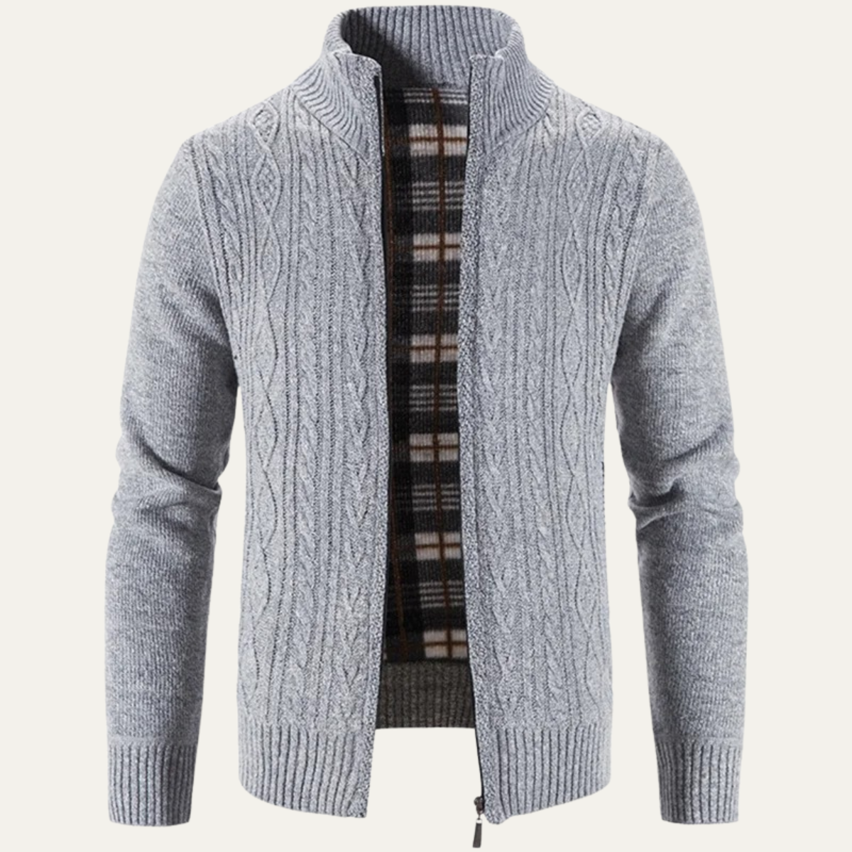 Men's Textured Cable Knit Zip Up Sweater